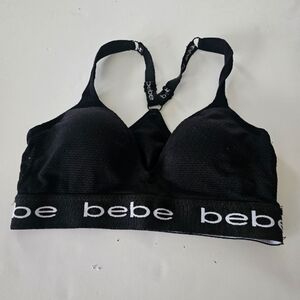 Bebe Womens Sports Bra Medium Intimates Seamless Bra Black Removeable Pads